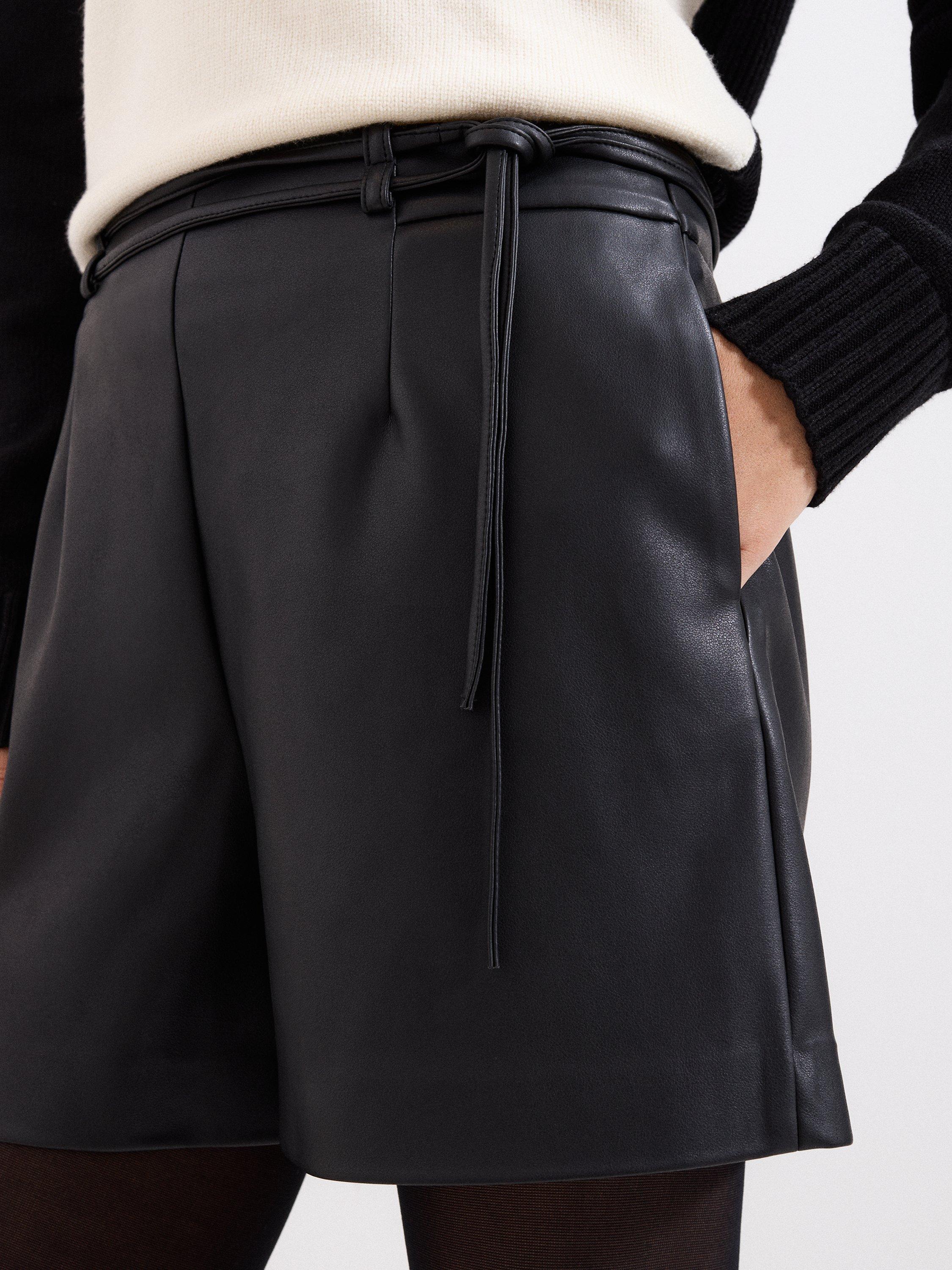 Product image 4 of 7, which shows Phase Eight Finlay Faux Leather Shorts, Black, 10