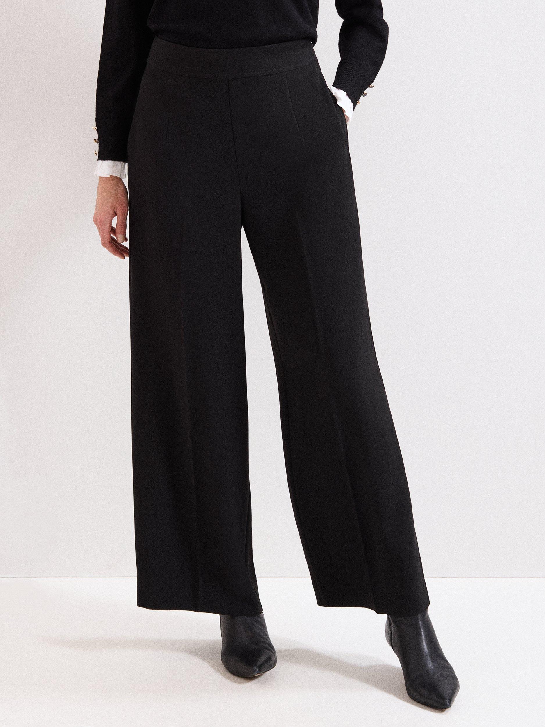 Product image 1 of 7, which shows Phase Eight Vari Tailored Wide Leg Trousers, Black, 8
