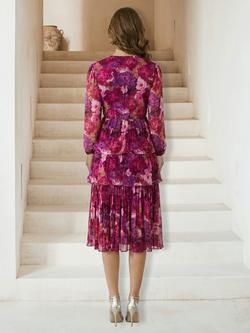 Chi Chi London Floral Long Sleeve Midi Dress, Berry - view 2, Berry