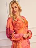 Chi Chi London Floral Long Sleeve Dress, Orange