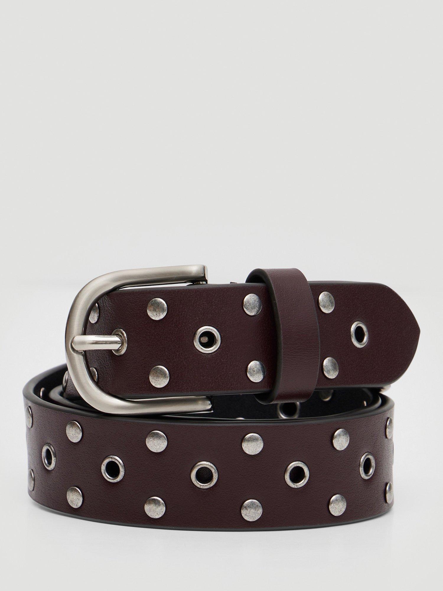 Product image 1 of 5, which shows HUSH Eyelet Belt, Wine Red, S-M