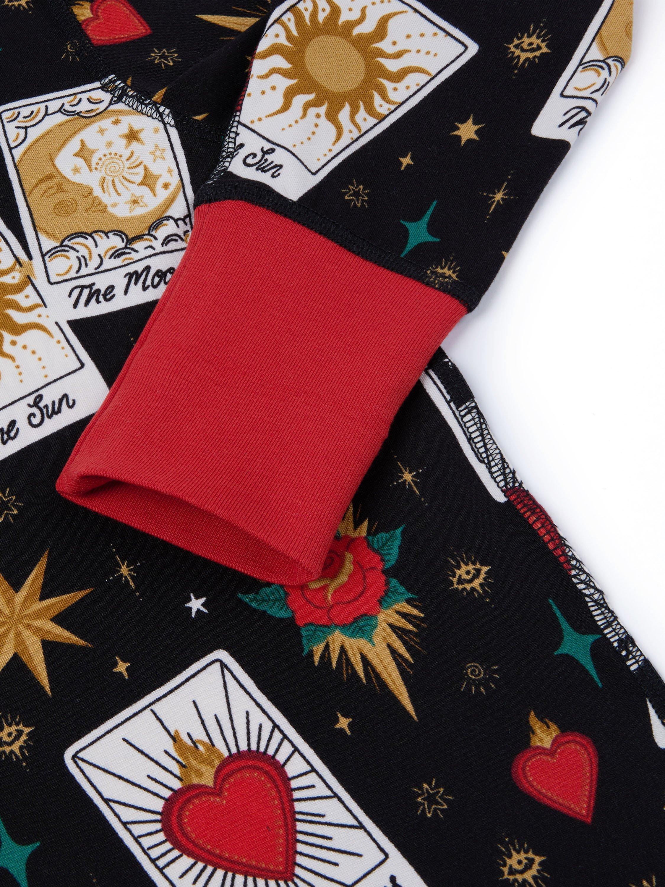 Product image 2 of 3, which shows Chelsea Peers Kids' Long Sleeved Tarot Print Pyjamas, Black, 1-2 years