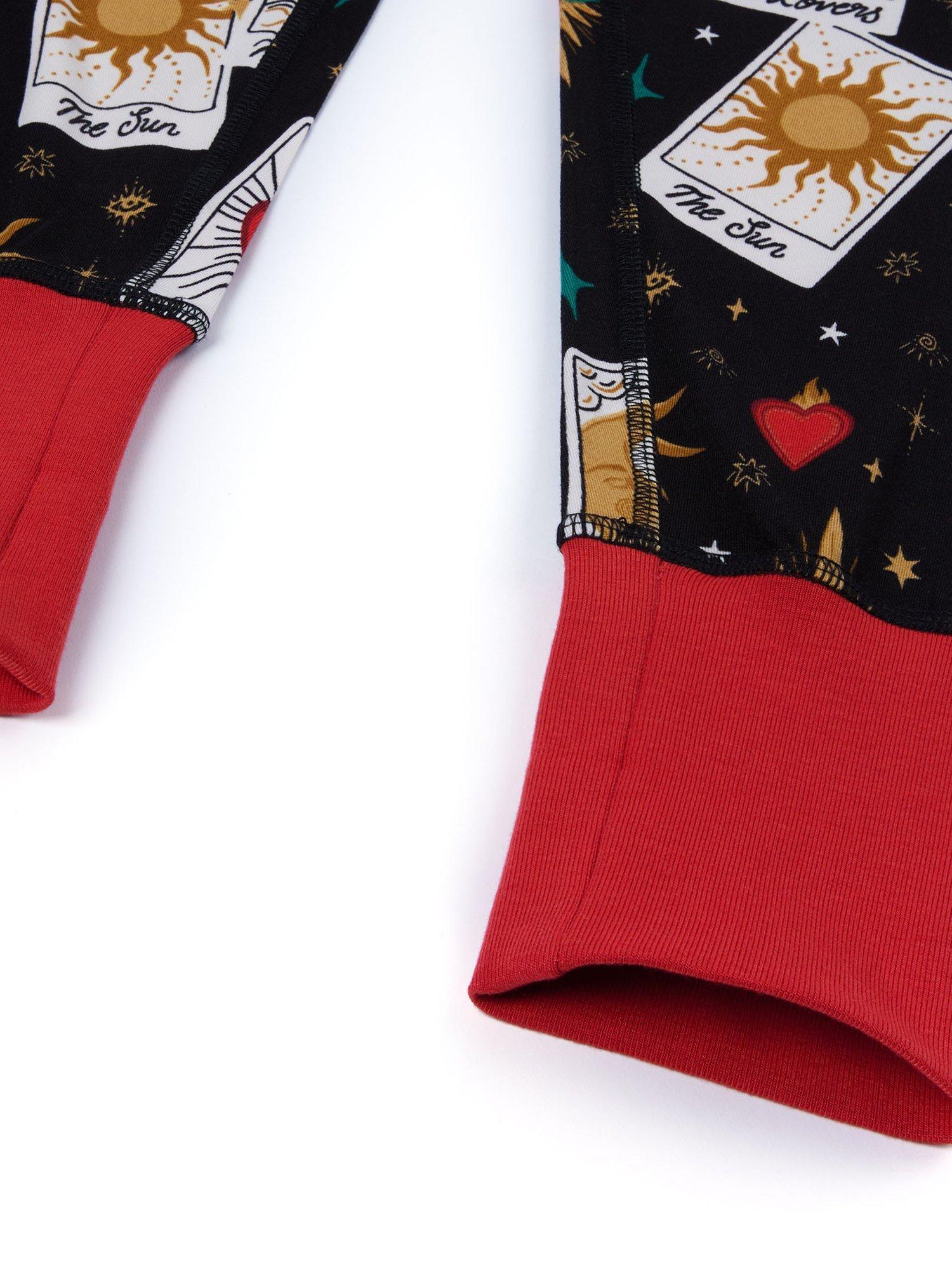 Product image 3 of 3, which shows Chelsea Peers Kids' Long Sleeved Tarot Print Pyjamas, Black, 1-2 years