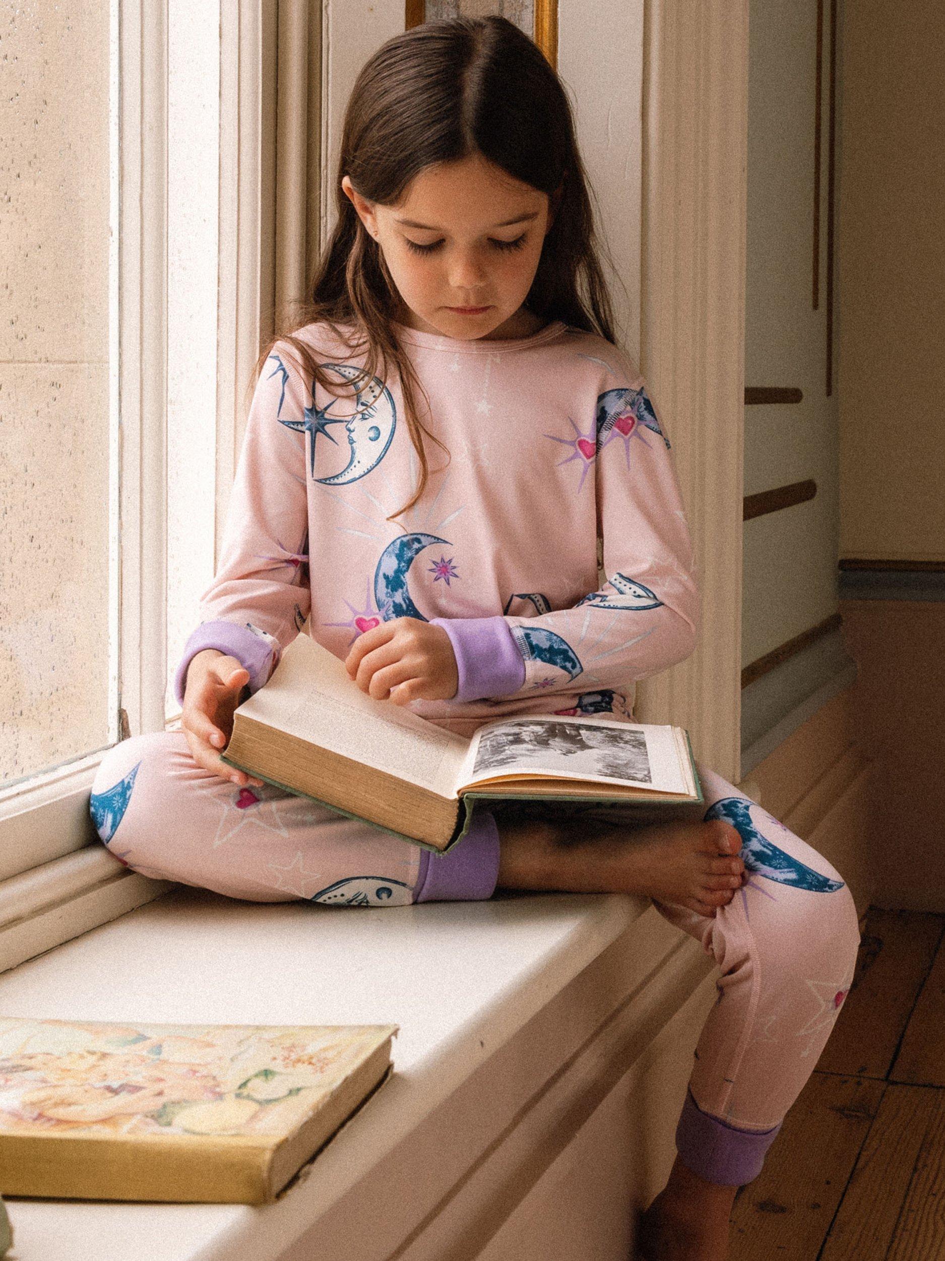 Product image 2 of 7, which shows Chelsea Peers Kids' Astral Hearts Pyjama Set, Pink, 1-2 years