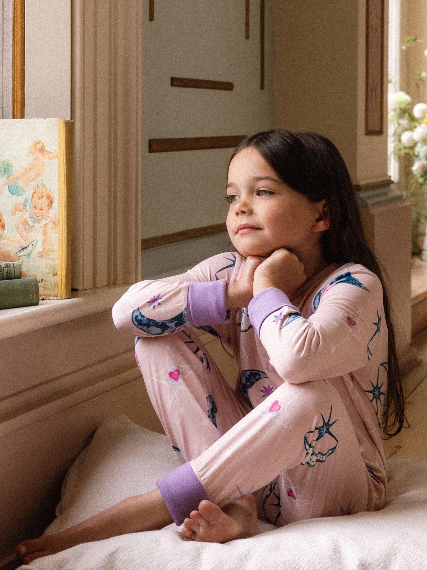 Product image 3 of 7, which shows Chelsea Peers Kids' Astral Hearts Pyjama Set, Pink, 1-2 years