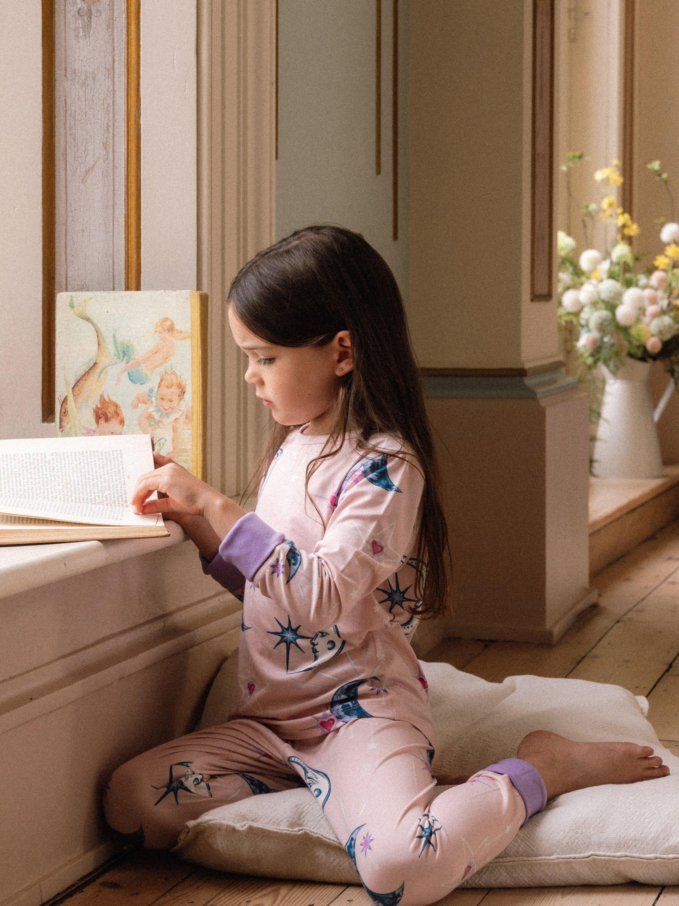 Product image 4 of 7, which shows Chelsea Peers Kids' Astral Hearts Pyjama Set, Pink, 1-2 years
