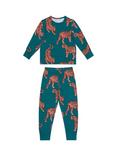 Chelsea Peers Kids' Long Sleeved Tiger Print Pyjamas, Teal