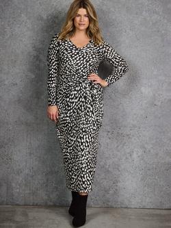 Live Unlimited Curve Animal Print Tie Front Jersey Dress, Black/Multi - view 2, Black/Multi