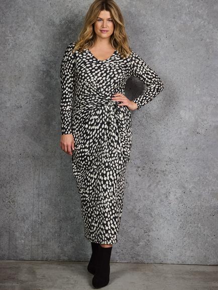 Live Unlimited Curve Animal Print Tie Front Jersey Dress, Black/Multi - view 2, Black/Multi