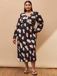 Live Unlimited Curve Floral Contrast Trim Midi Dress, Black