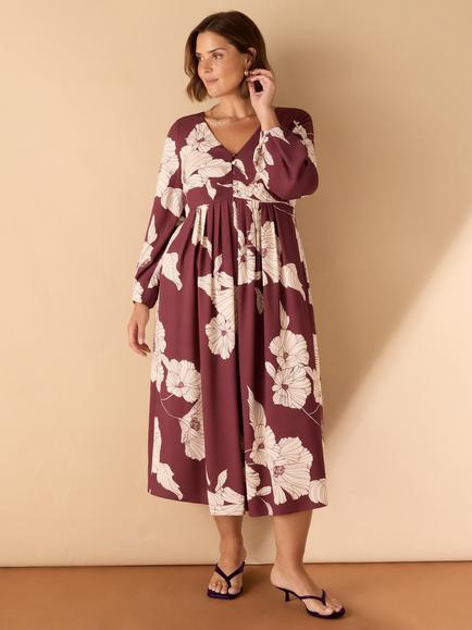 Live Unlimited Curve Floral Midaxi Shirt Dress, Red, Red