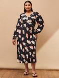 Live Unlimited Curve Petite Floral Contrast Trim Midi Dress, Black