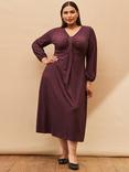 Live Unlimited Curve Animal Print Pleat Front Midi Dress, Purple