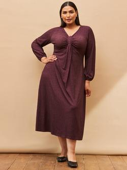 Live Unlimited Curve Animal Print Pleat Front Midi Dress, Purple, Purple