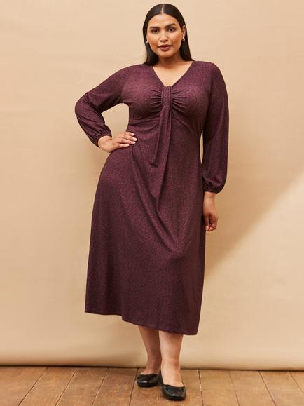 Live Unlimited Curve Animal Print Pleat Front Midi Dress, Purple, Purple