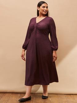 Live Unlimited Curve Animal Print Pleat Front Midi Dress, Purple - view 2, Purple