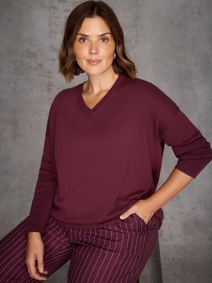 Live Unlimited Curve V-Neck Fine Knit Jumper, Red, Red