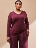 Live Unlimited Curve V-Neck Fine Knit Jumper, Red