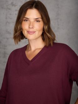 Live Unlimited Curve V-Neck Fine Knit Jumper, Red - view 2, Red