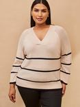 Live Unlimited Curve V-Neck Stripe Jumper, Natural