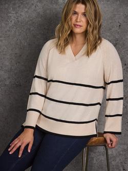 Live Unlimited Curve V-Neck Stripe Jumper, Natural - view 2, Natural