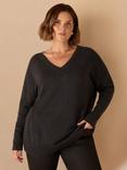 Live Unlimited Curve Drop Shoulder V-Neck Jumper, Dark Grey