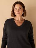 Live Unlimited Curve Drop Shoulder V-Neck Jumper, Dark Grey
