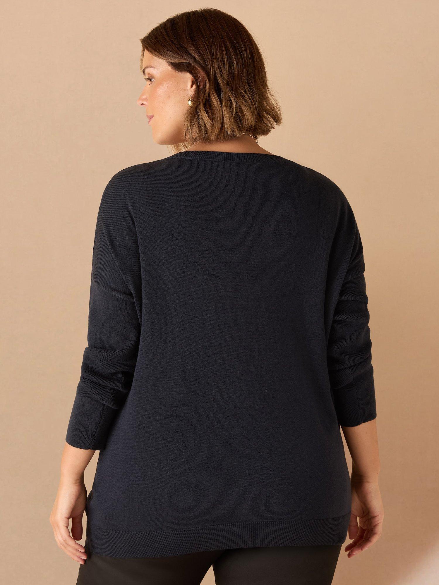 Product image 3 of 3, which shows Live Unlimited Curve Drop Shoulder V-Neck Jumper, Navy, 12