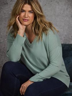 Live Unlimited Curve V-Neck Knit Jumper, Green, Green