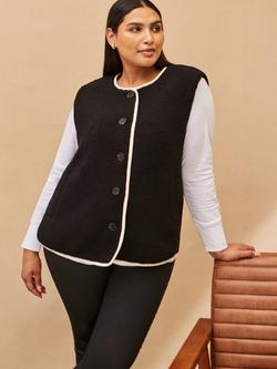 Live Unlimited Curve Contrast Trim Borg Gilet, Black - view 2, Black