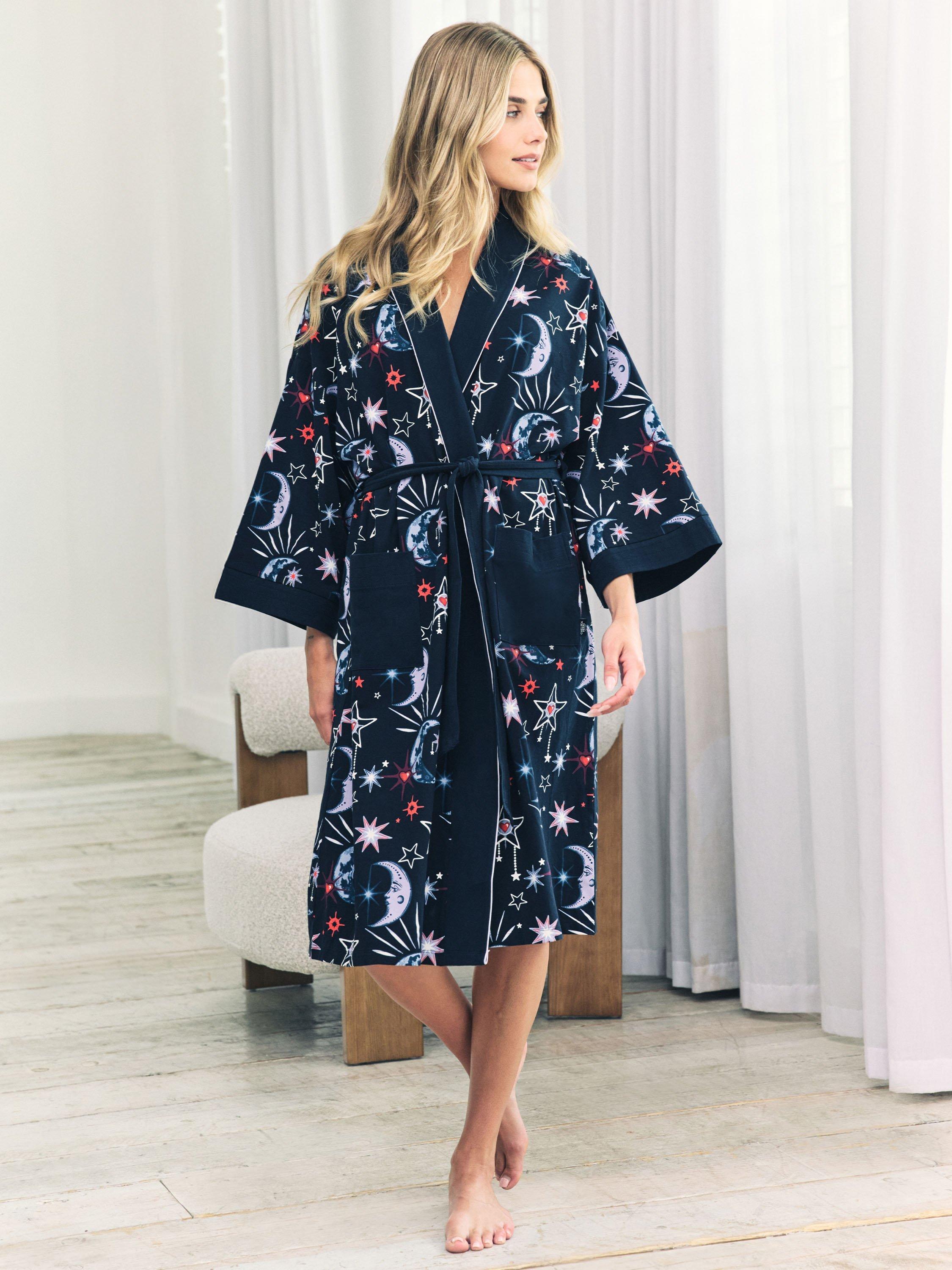 Product image 1 of 5, which shows Chelsea Peers Mystic Moon Kimono Dressing Gown, Navy, 6