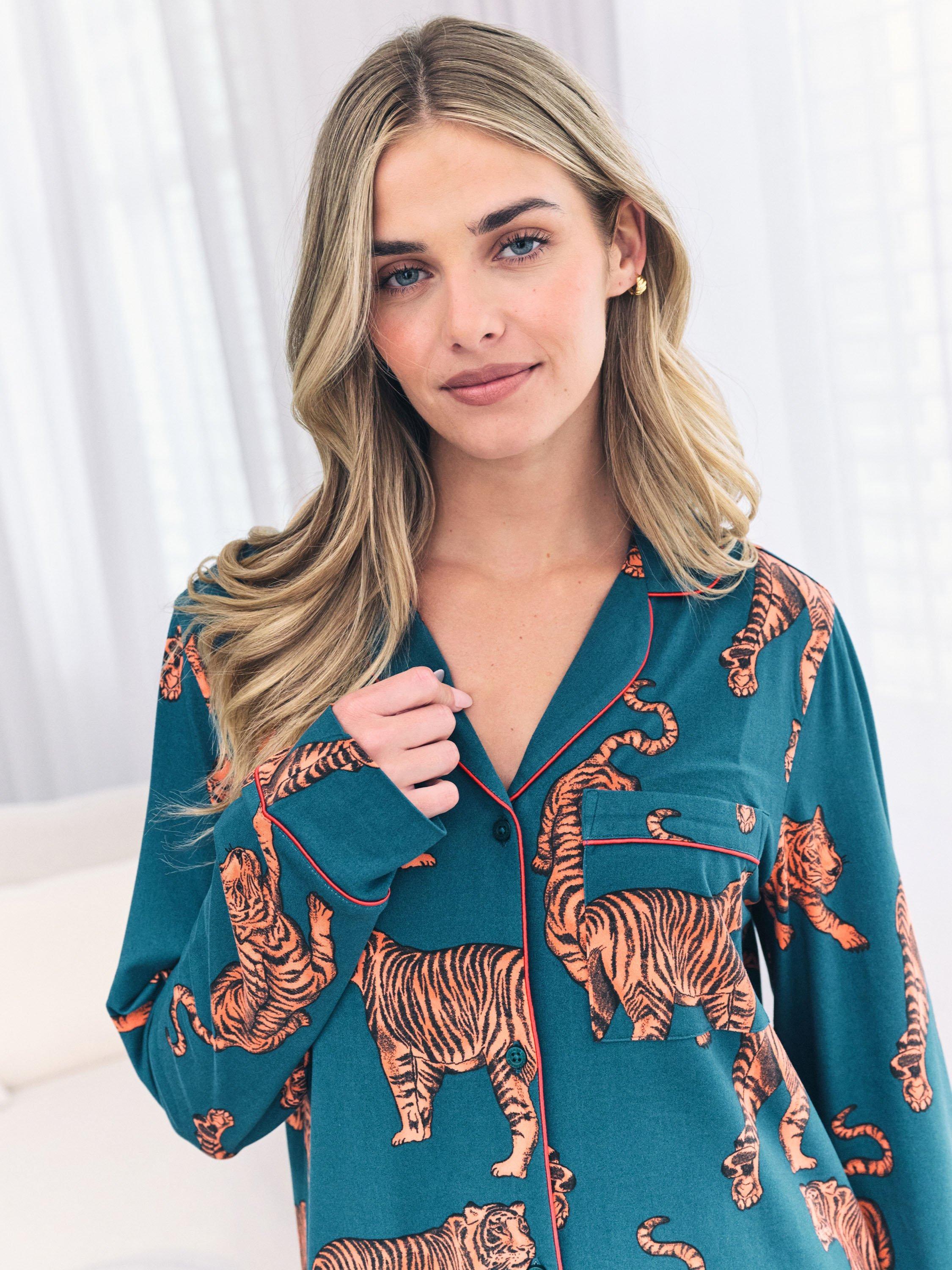 Product image 3 of 6, which shows Chelsea Peers Tigers Print Nightshirt, Teal, 6