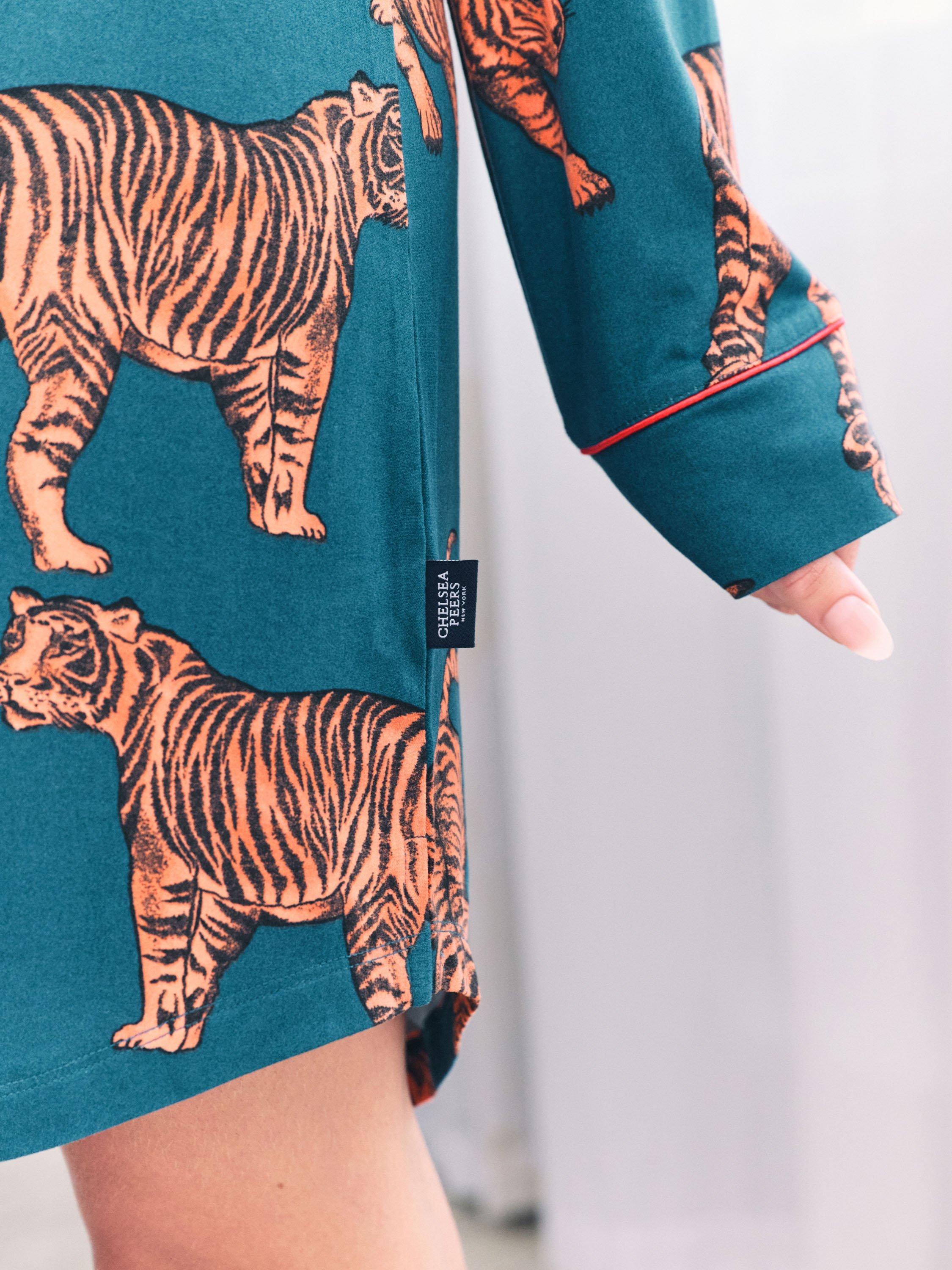 Product image 6 of 6, which shows Chelsea Peers Tigers Print Nightshirt, Teal, 6