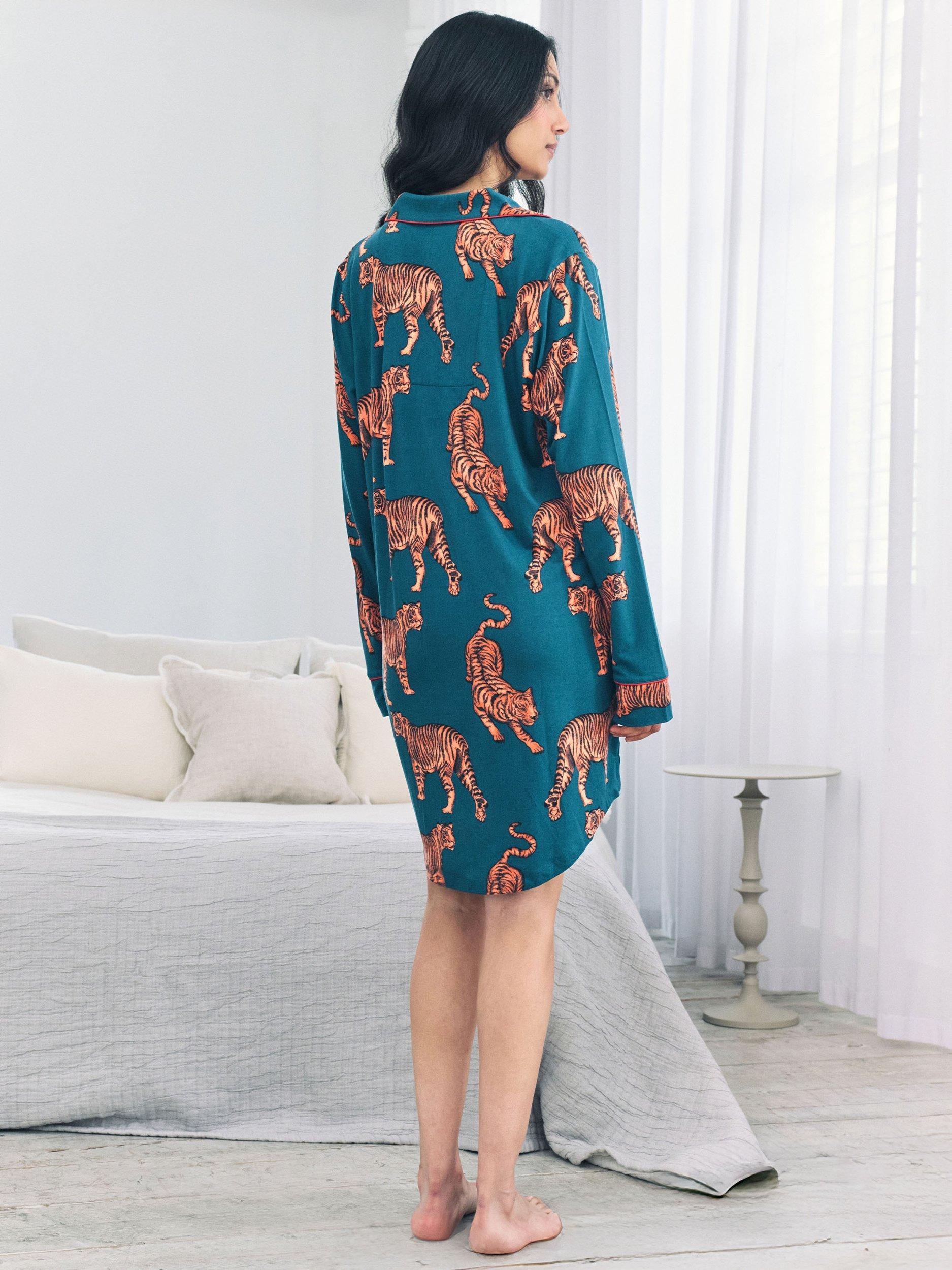 Product image 3 of 5, which shows Chelsea Peers Tigers Maternity Nightshirt, Teal, 6