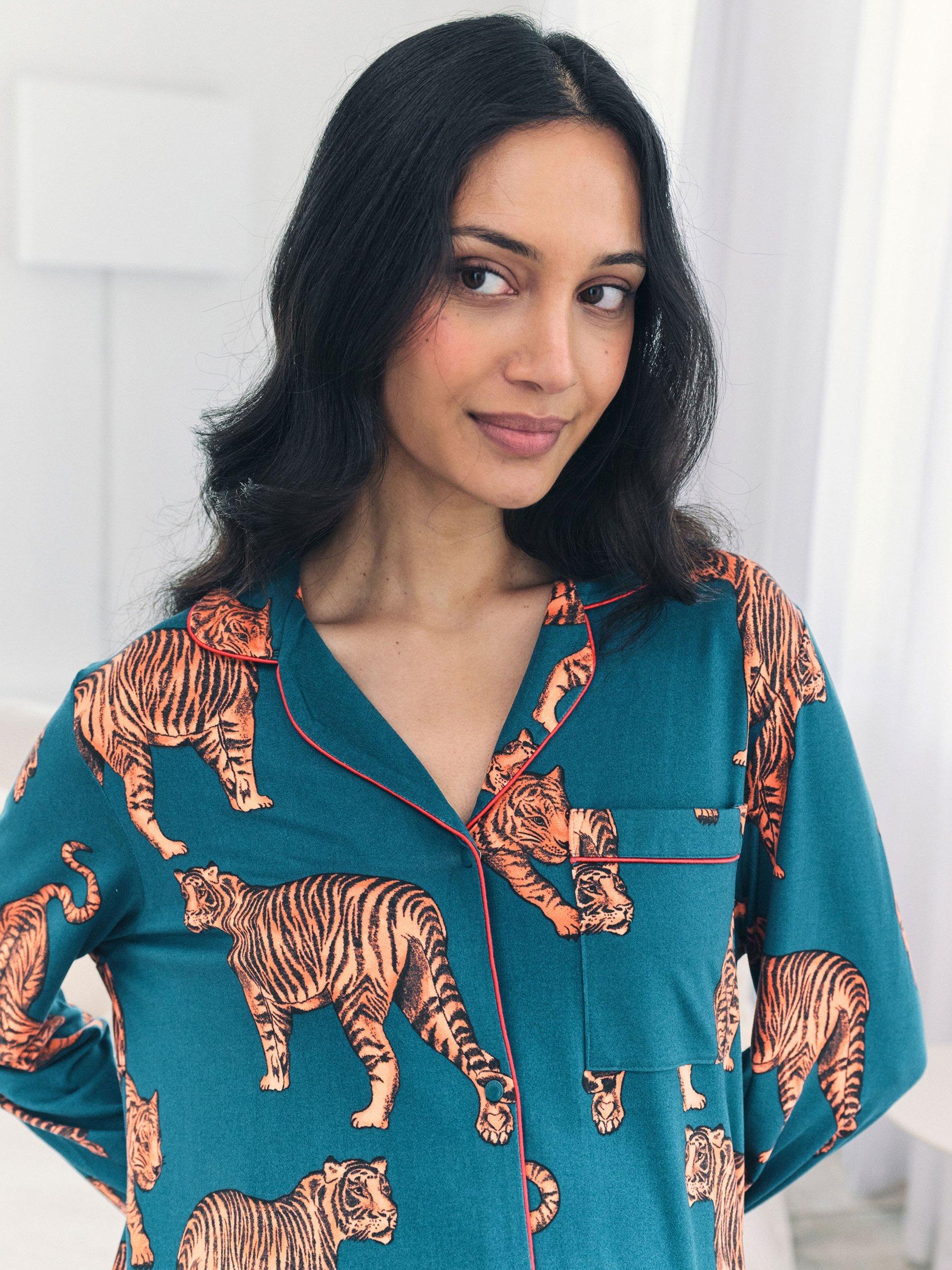 Product image 4 of 5, which shows Chelsea Peers Tigers Maternity Nightshirt, Teal, 6
