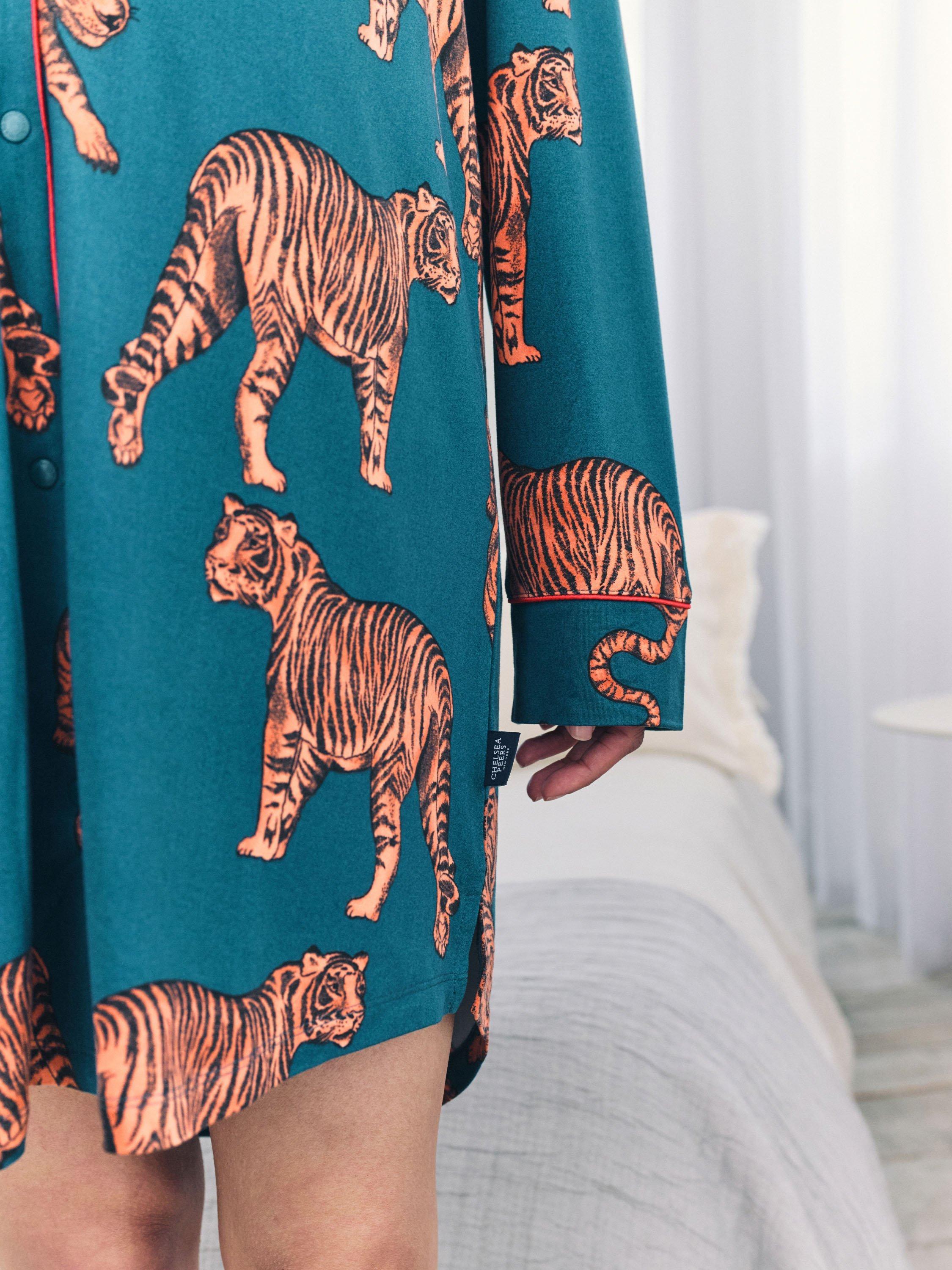 Product image 5 of 5, which shows Chelsea Peers Tigers Maternity Nightshirt, Teal, 6