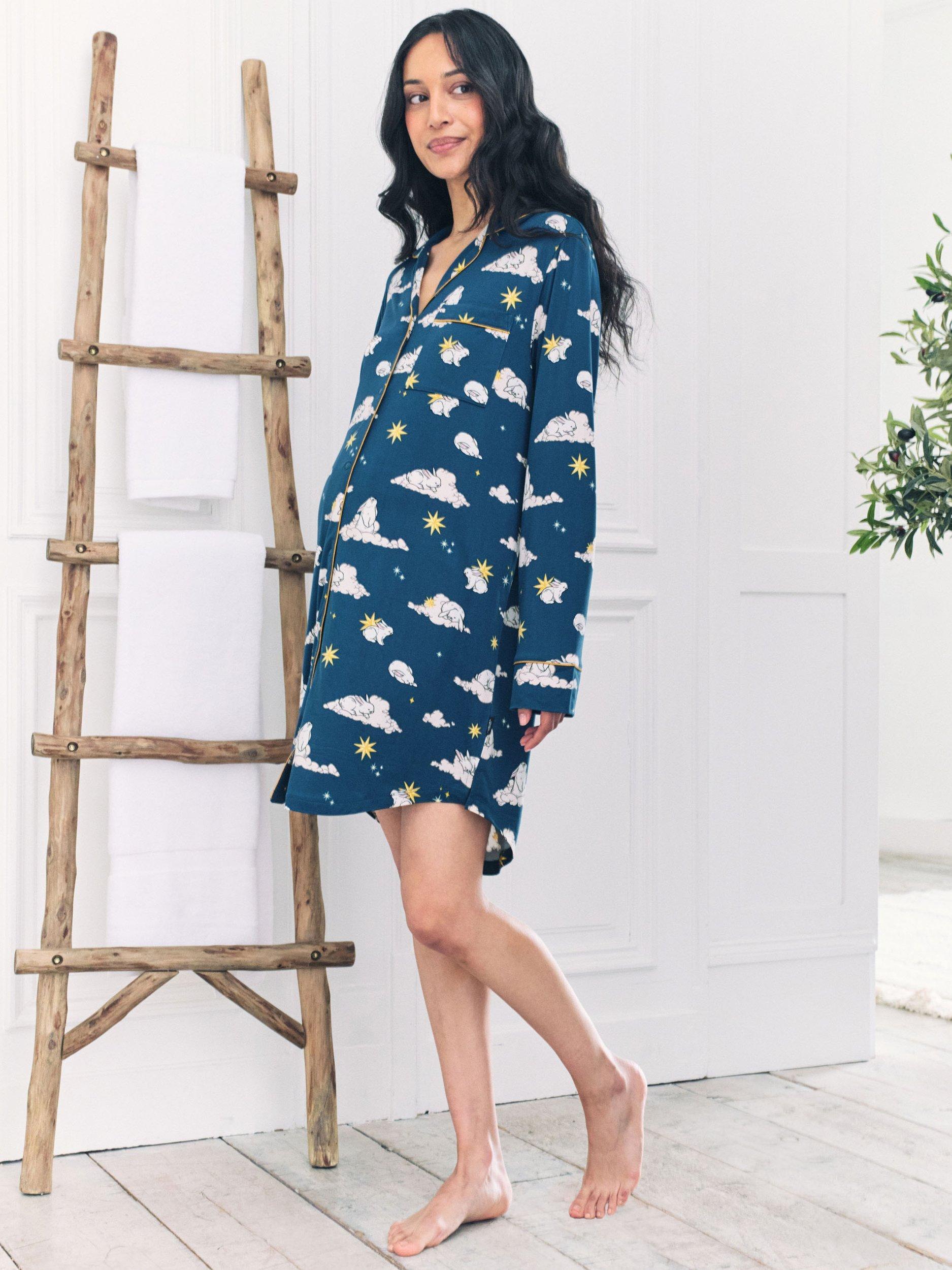 Product image 1 of 5, which shows Chelsea Peers Celestial Bunny Maternity Nightshirt, Teal, 6
