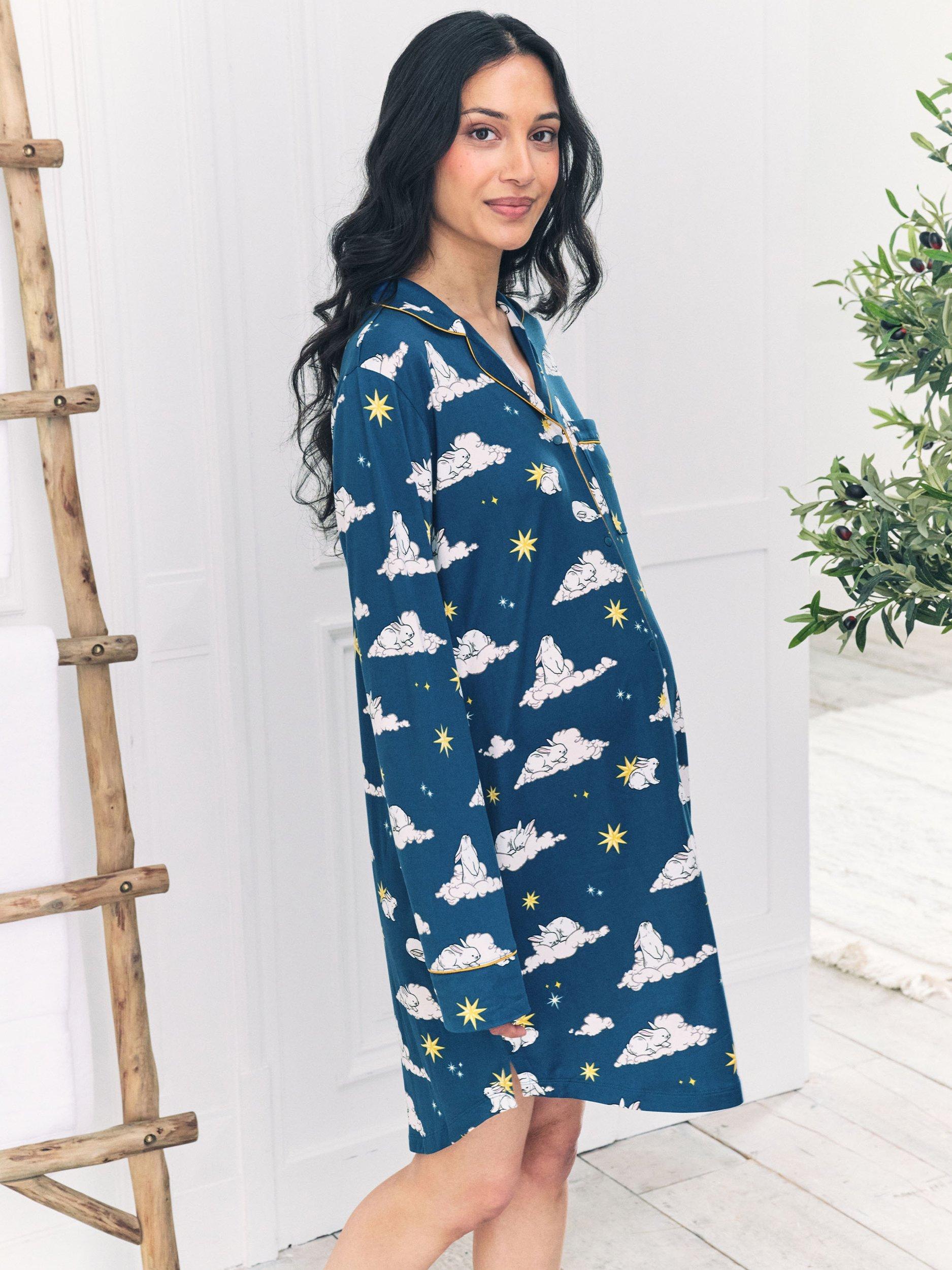 Product image 2 of 5, which shows Chelsea Peers Celestial Bunny Maternity Nightshirt, Teal, 6