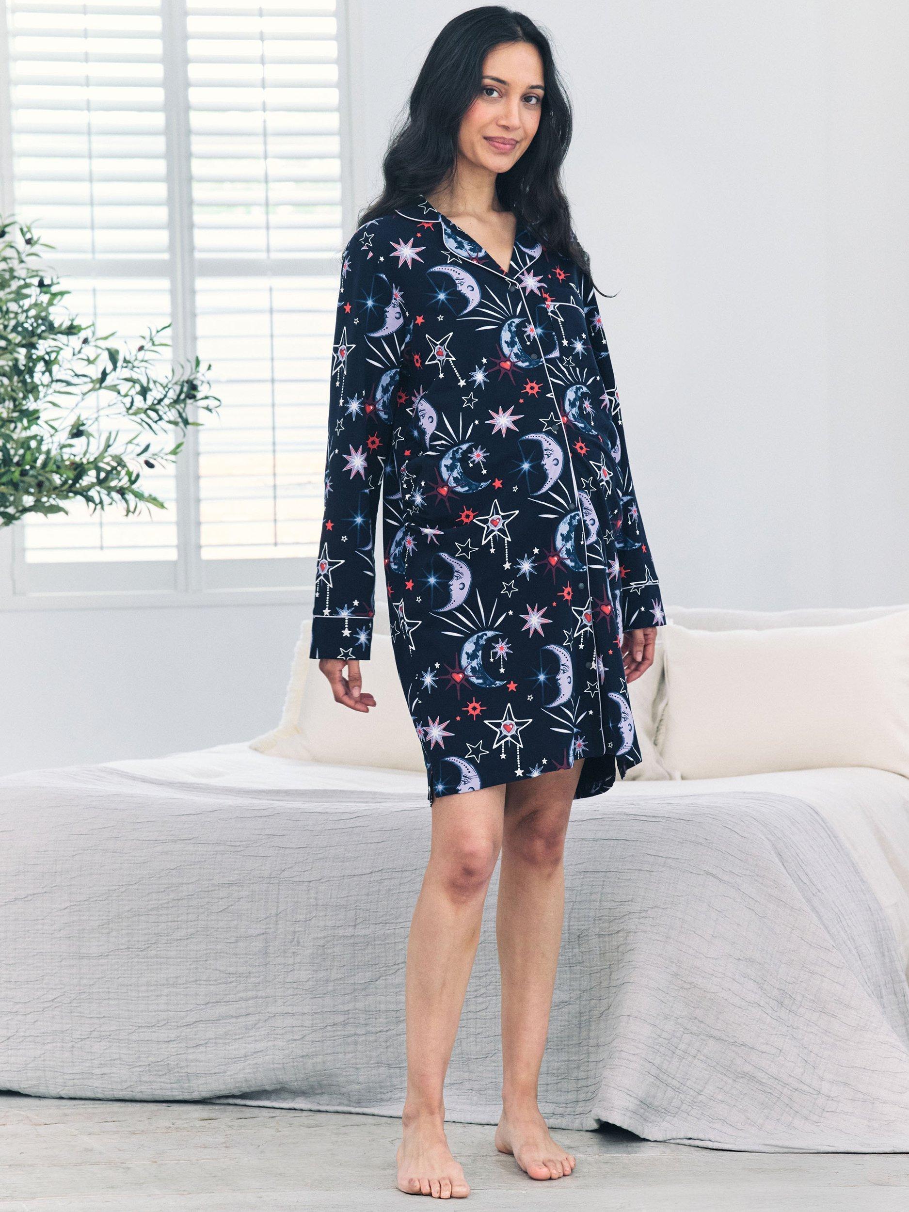 Product image 1 of 5, which shows Chelsea Peers Mystic Moon Maternity Nightshirt, Navy, 6