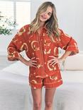 Chelsea Peers Lunar Fox Cheesecloth Cotton Shorty Pyjama Set, Orange