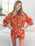 Chelsea Peers Lunar Fox Cheesecloth Cotton Shorty Pyjama Set, Orange
