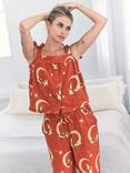 Chelsea Peers Lunar Foxes Cheesecloth Cotton Long Pyjama Set, Orange