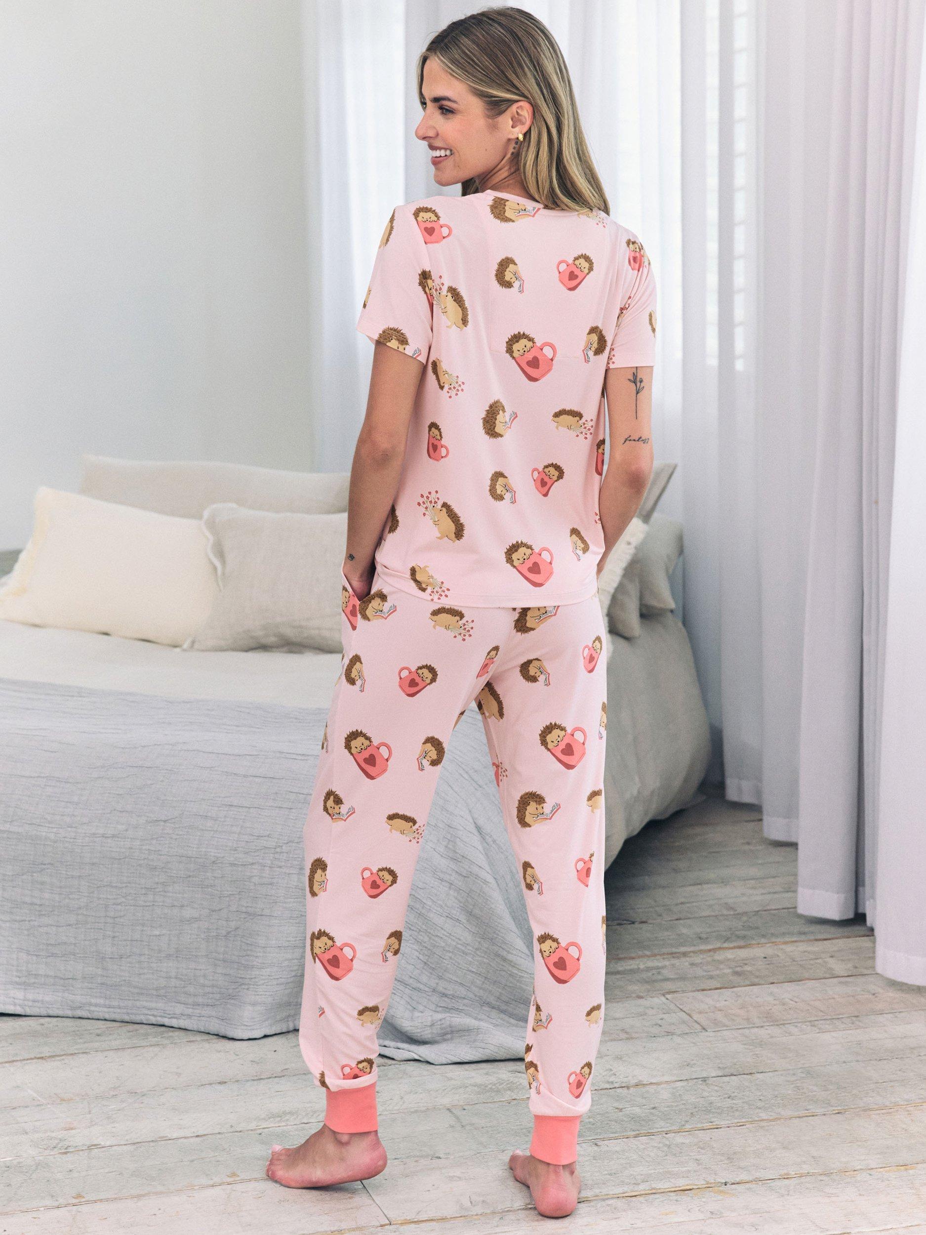 Product image 4 of 6, which shows Chelsea Peers Hedgehog Hearts Long Pyjama Set, Pink, 6