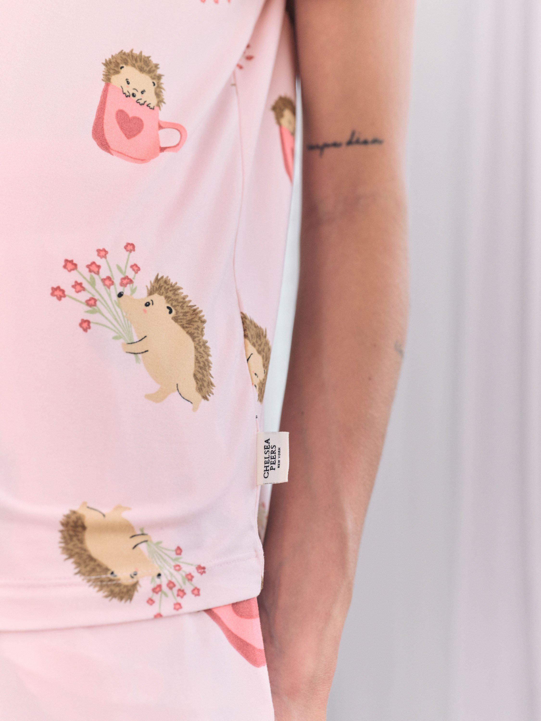 Product image 6 of 6, which shows Chelsea Peers Hedgehog Hearts Long Pyjama Set, Pink, 6
