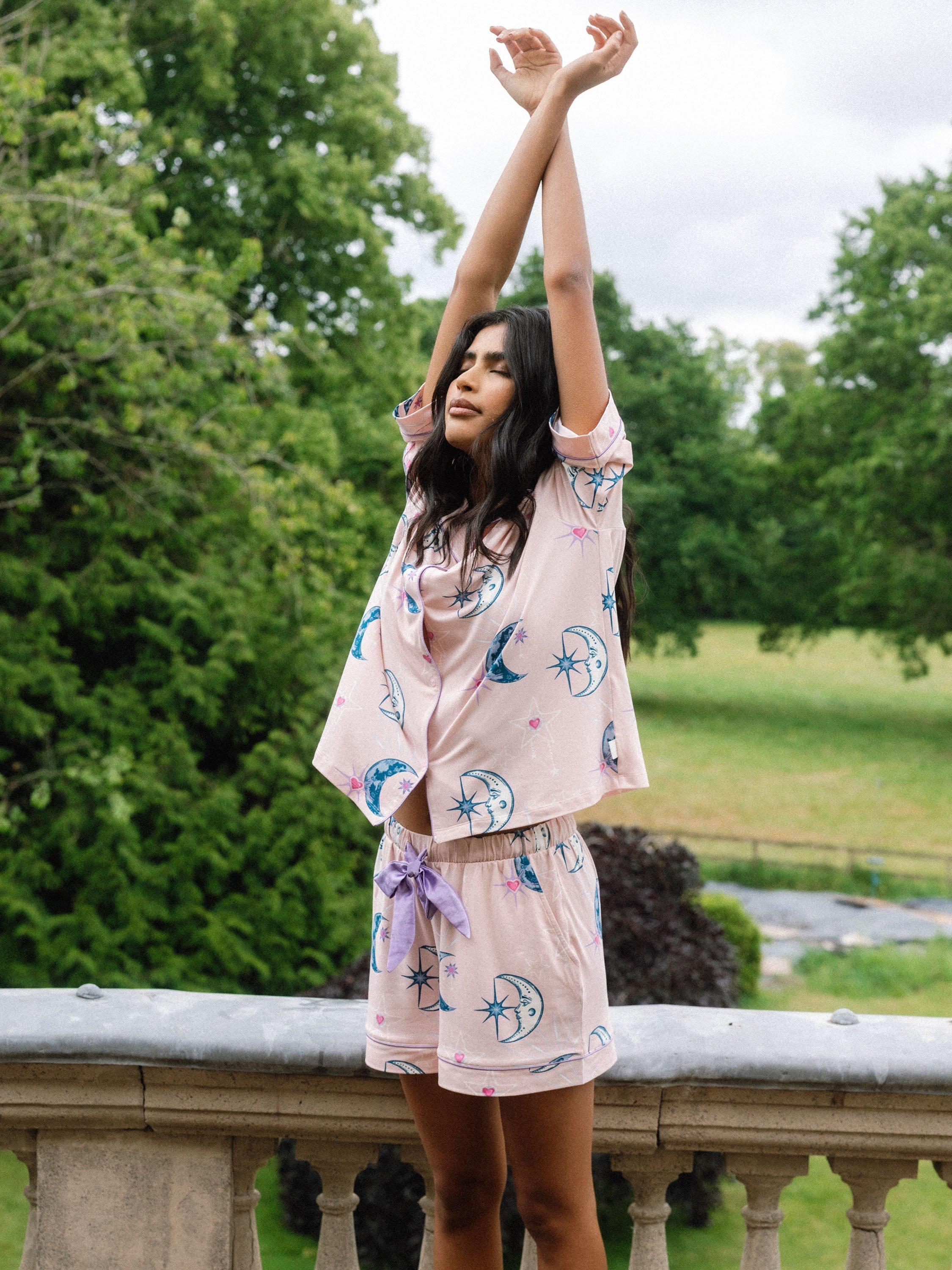 Product image 4 of 6, which shows Chelsea Peers Astral Hearts Shorty Pyjama Set, Pink, 8