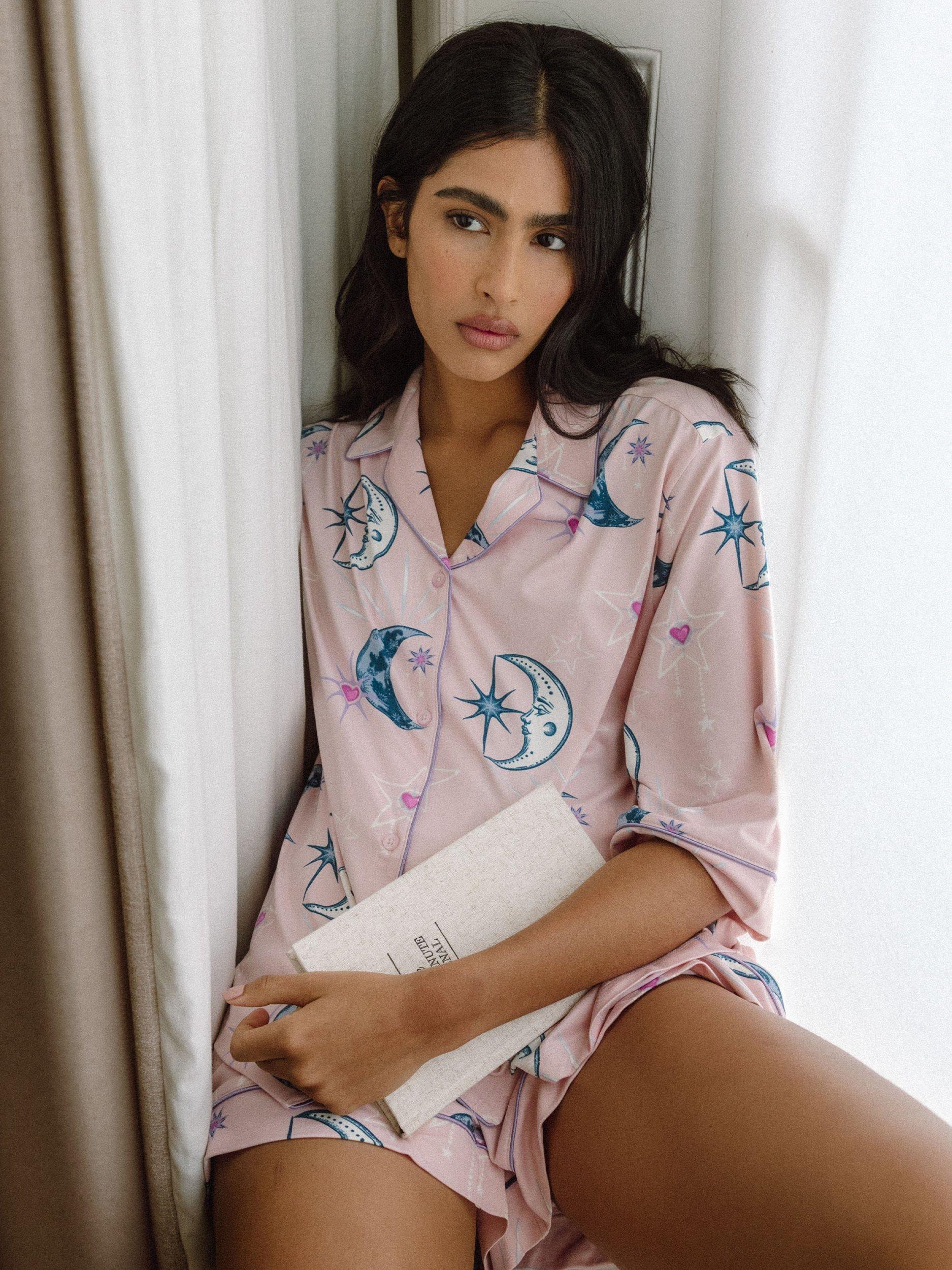 Product image 6 of 6, which shows Chelsea Peers Astral Hearts Shorty Pyjama Set, Pink, 8