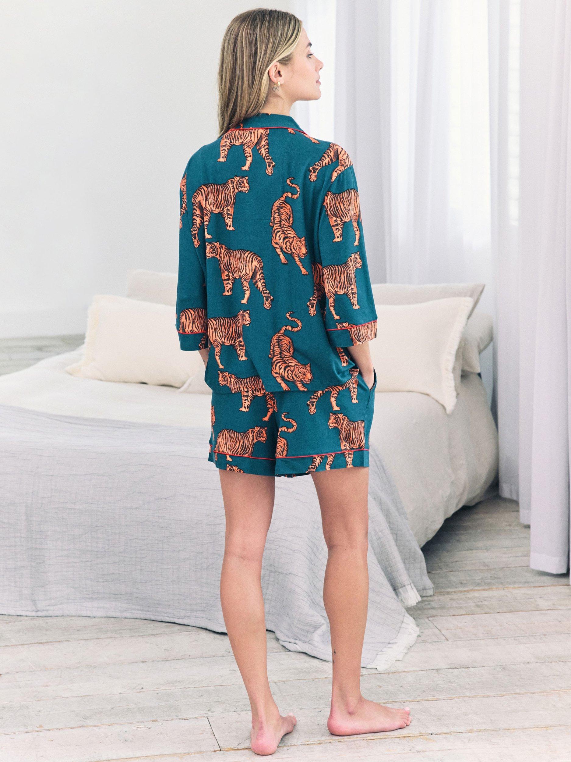 Product image 4 of 7, which shows Chelsea Peers Tigers Shorty Pyjama Set, Teal, 6
