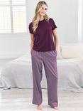 Chelsea Peers Pointelle & Stripe Long Pyjama Set, Burgundy