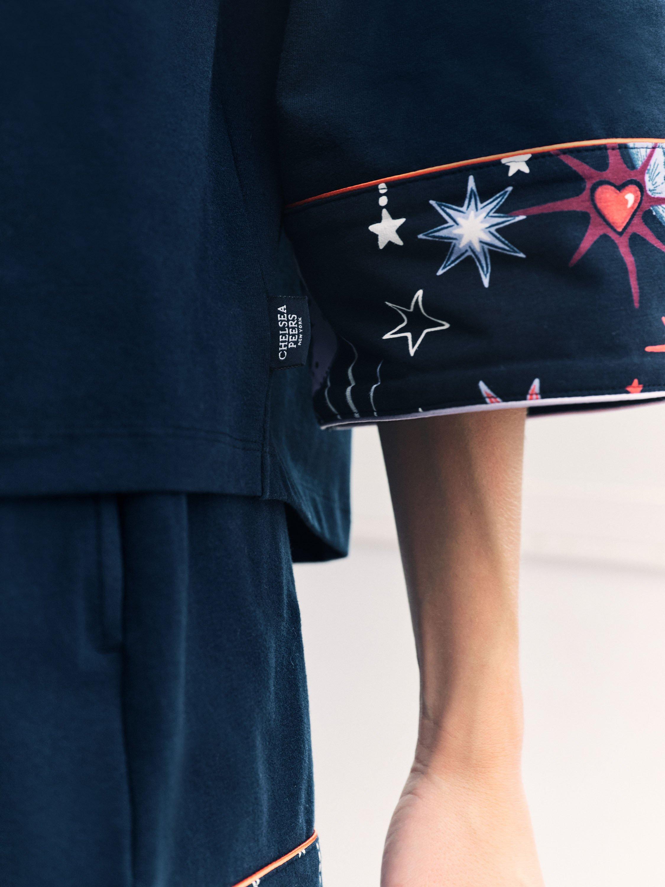 Product image 7 of 7, which shows Chelsea Peers Mystic Moon Tie Front Shorty Pyjama Set, Navy, 6