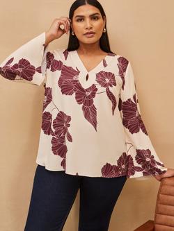 Live Unlimited Curve Floral Flared Sleeve Top, Natural - view 2, Natural